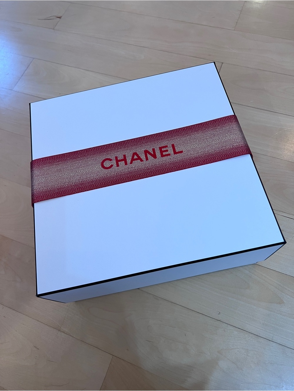 NEW CHANEL White Box with Holiday Red and Gold Logo Ribbon